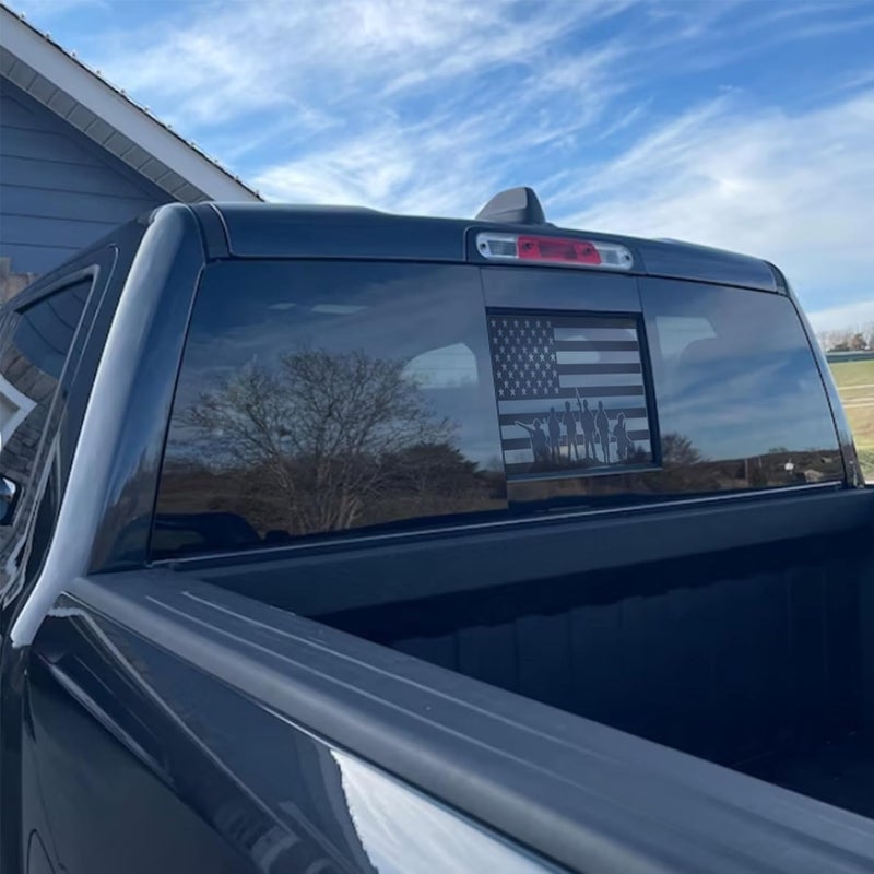 xinghe for Dodge Ram 2009 to 2024, American Flag Decals Stickers for Truck Back Middle Window, Matte Black USA Flag Decal - Image 4